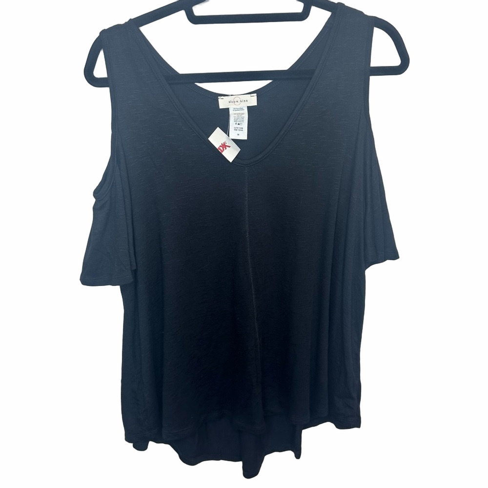 NWT Moon Kiss Cold Shoulder Black Blouse Size Medium